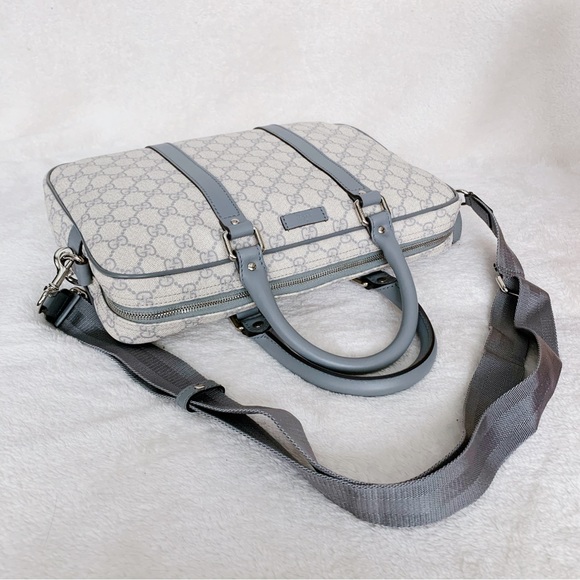 NWT Authentic Gucci GG Supreme Leather Computer Bag Briefcase Gray Unisex - Picture 3 of 9